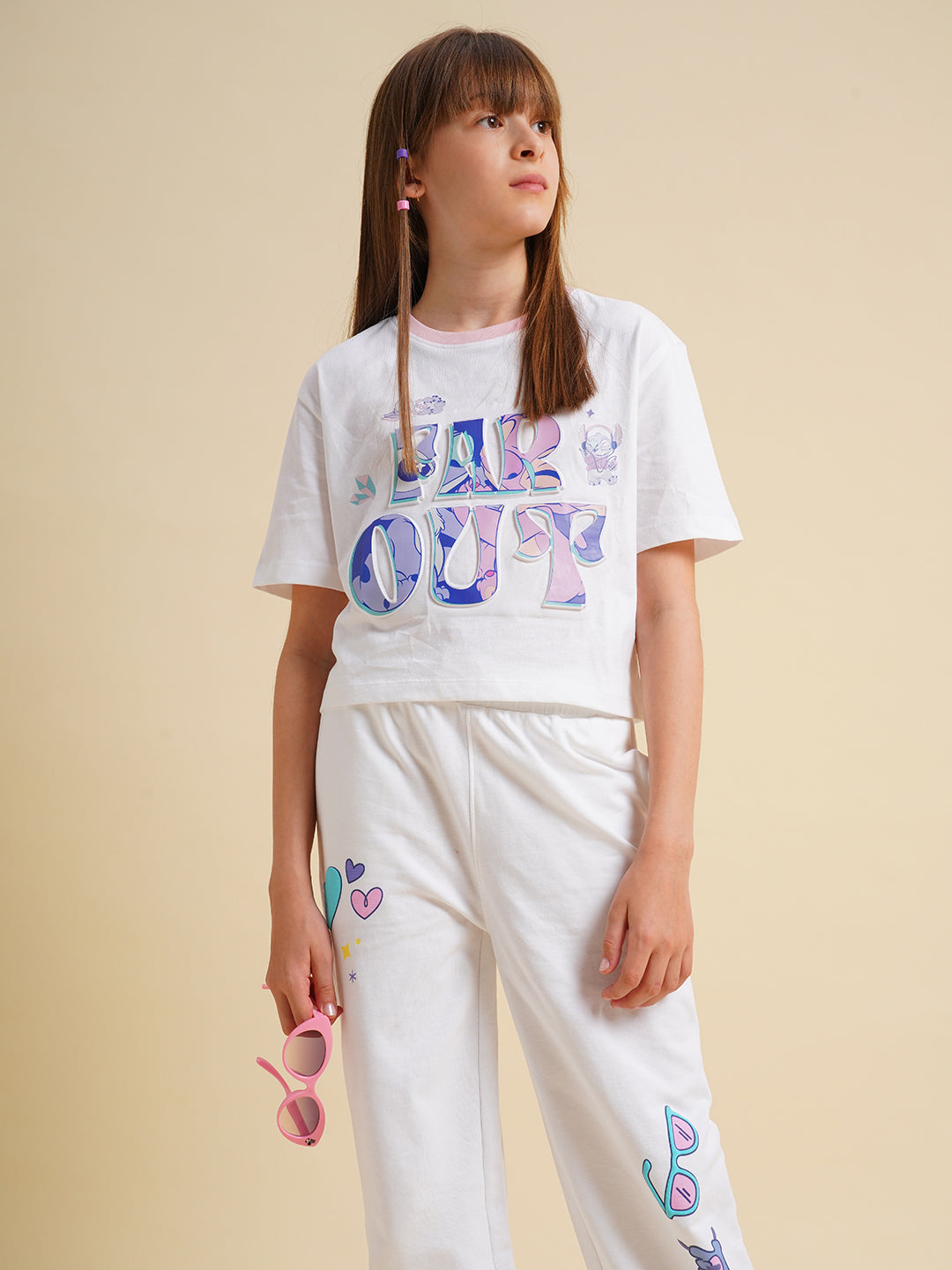 Girls White Stitch Graphic Print T-Shirt