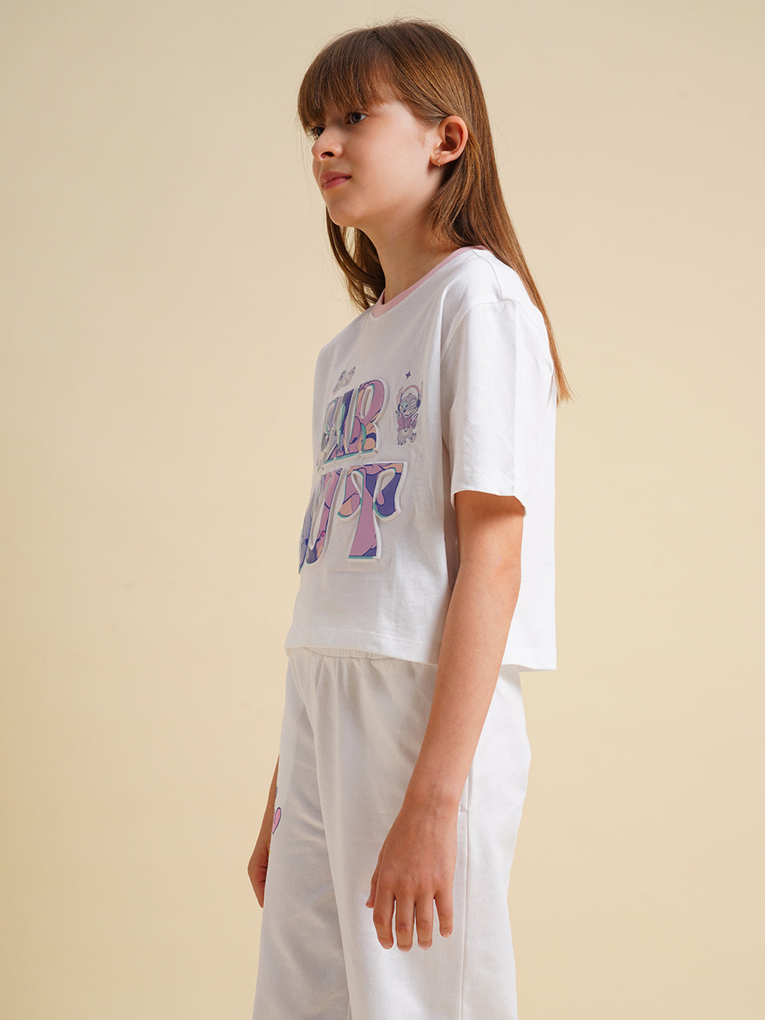 Girls White Stitch Graphic Print T-Shirt