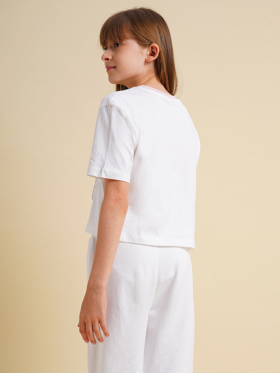 Girls White Stitch Graphic Print T-Shirt