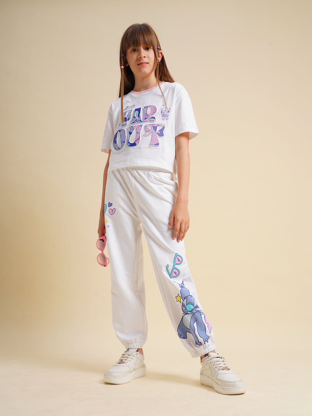 Girls White Stitch Graphic Print T-Shirt