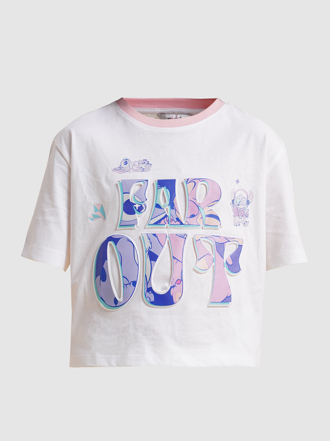 Girls White Stitch Graphic Print T-Shirt