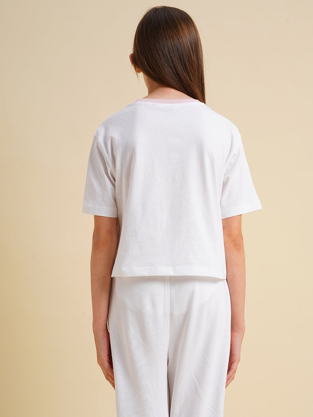 Girls White Stitch Graphic Print T-Shirt