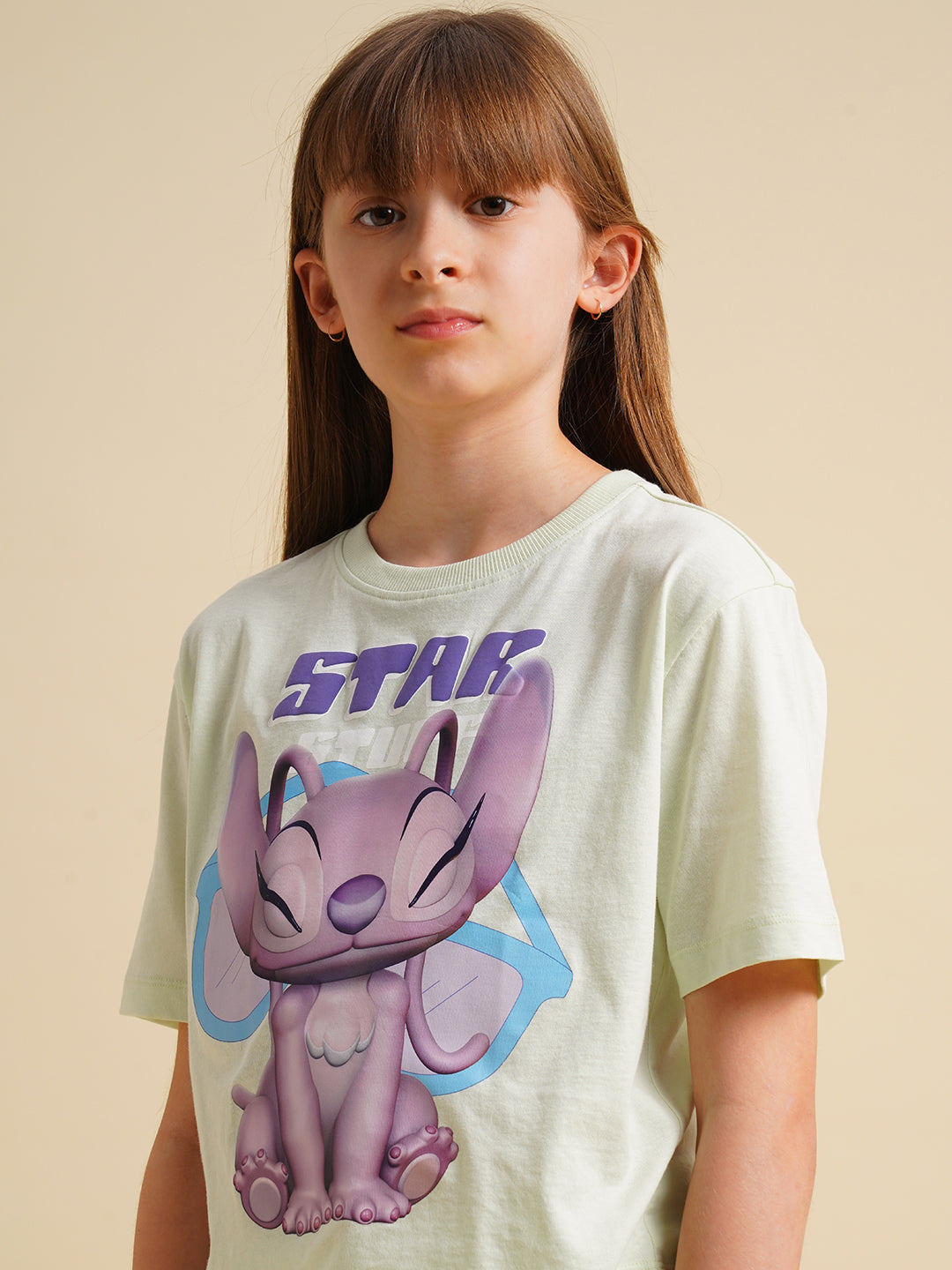 Girls Blue Stitch Graphic Print T-shirt