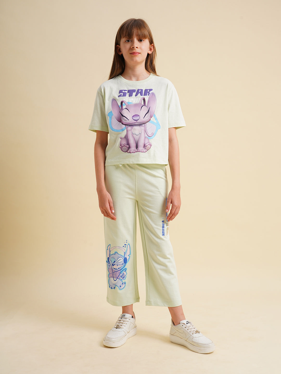 Girls Blue Stitch Graphic Print T-shirt