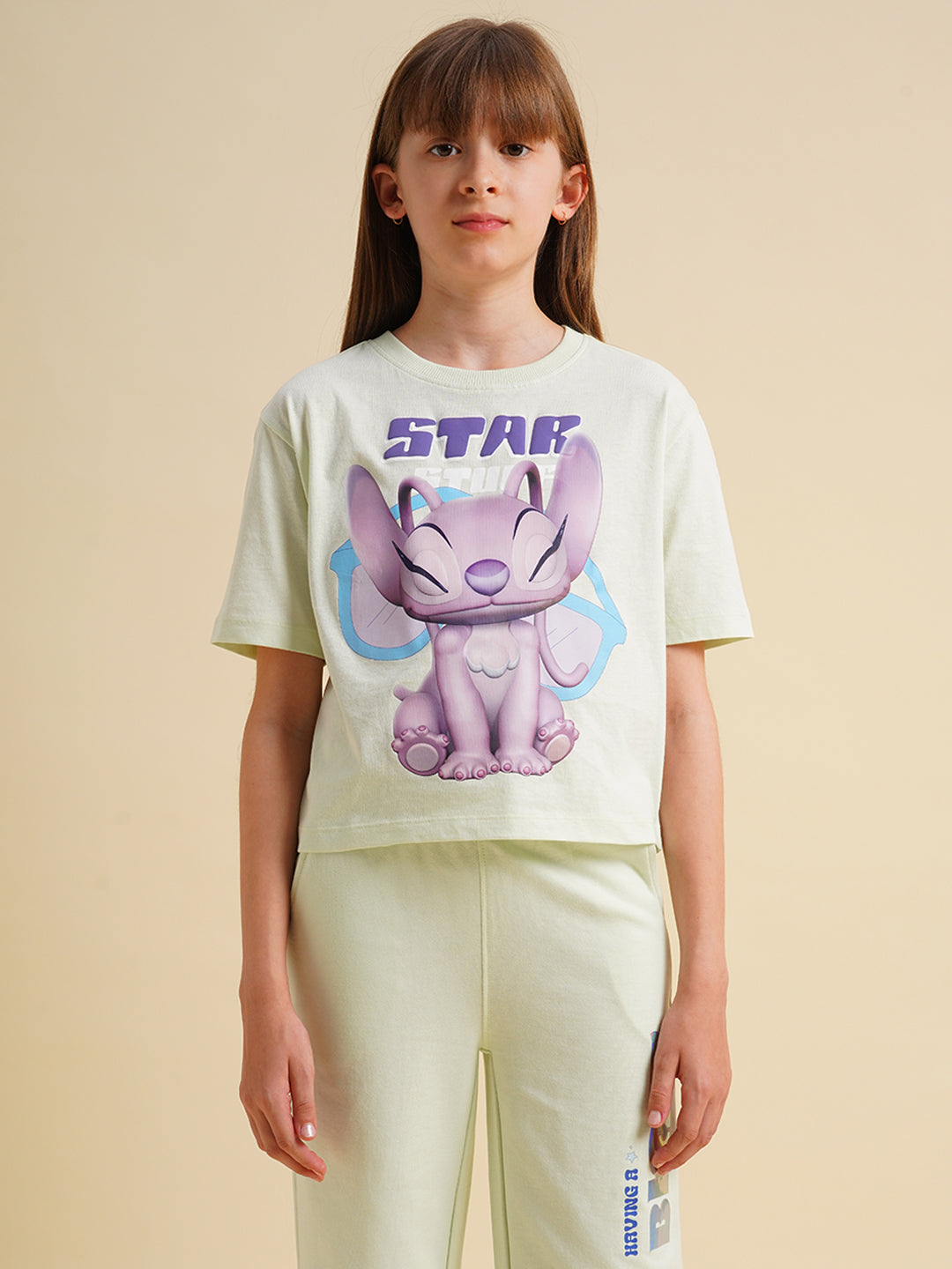 Girls Blue Stitch Graphic Print T-shirt