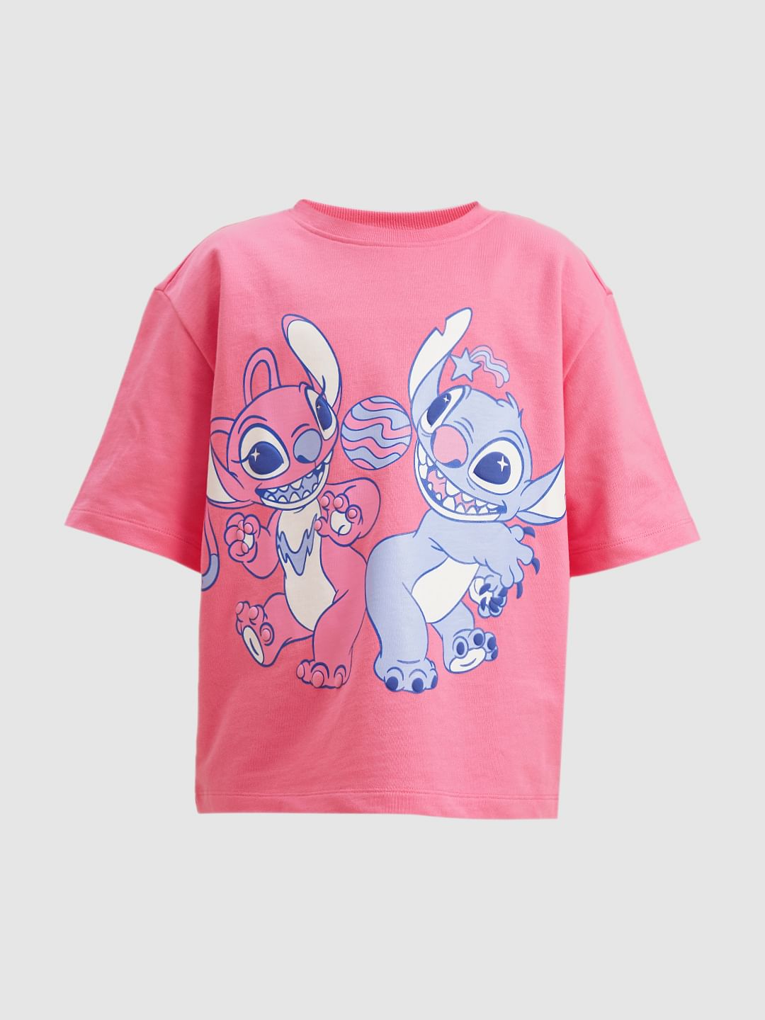 Girls Pink Stitch Graphic Print Oversized T-Shirt