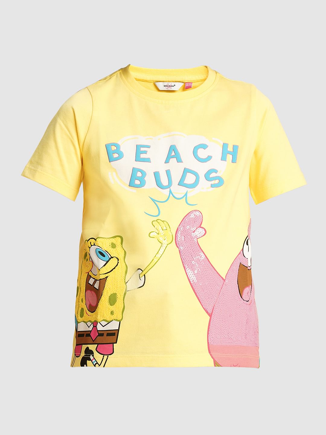 Girls Yellow Spongebob & Patrick Applique T-Shirt