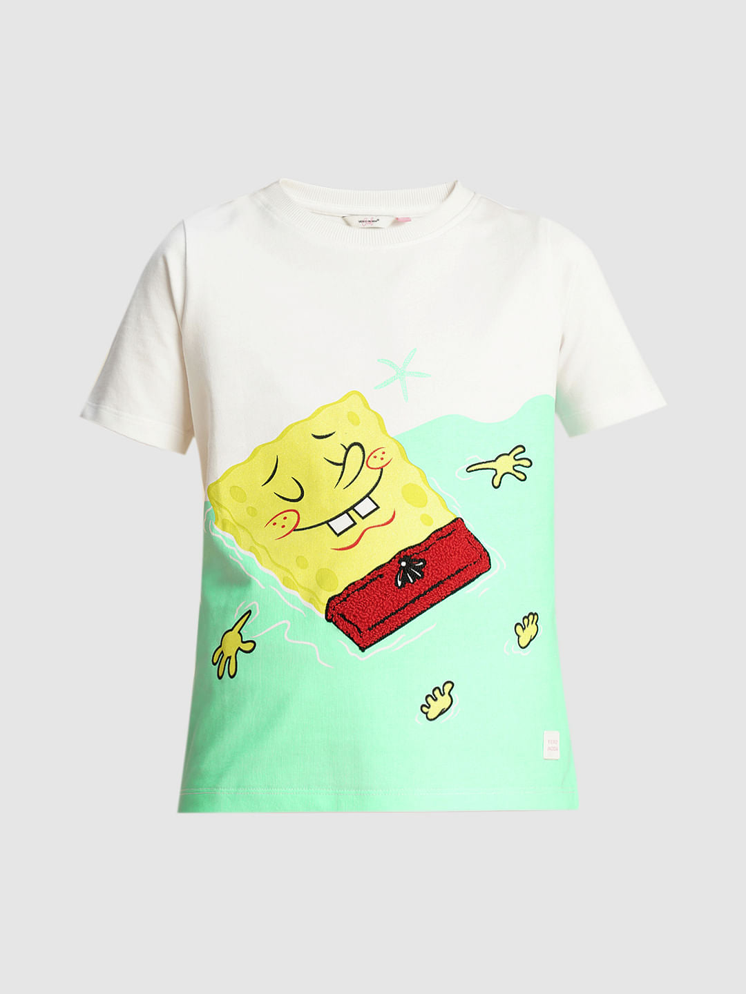 Girls White Spongebob Printed T-Shirt