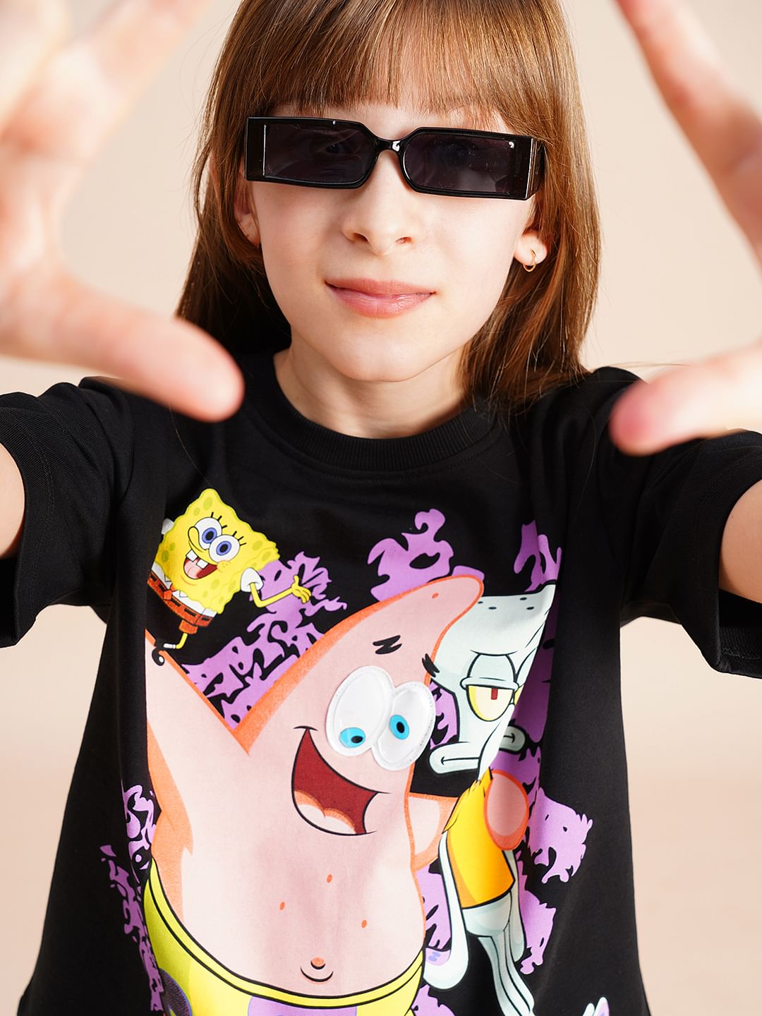 Girls Black Spongebob Print T-Shirt