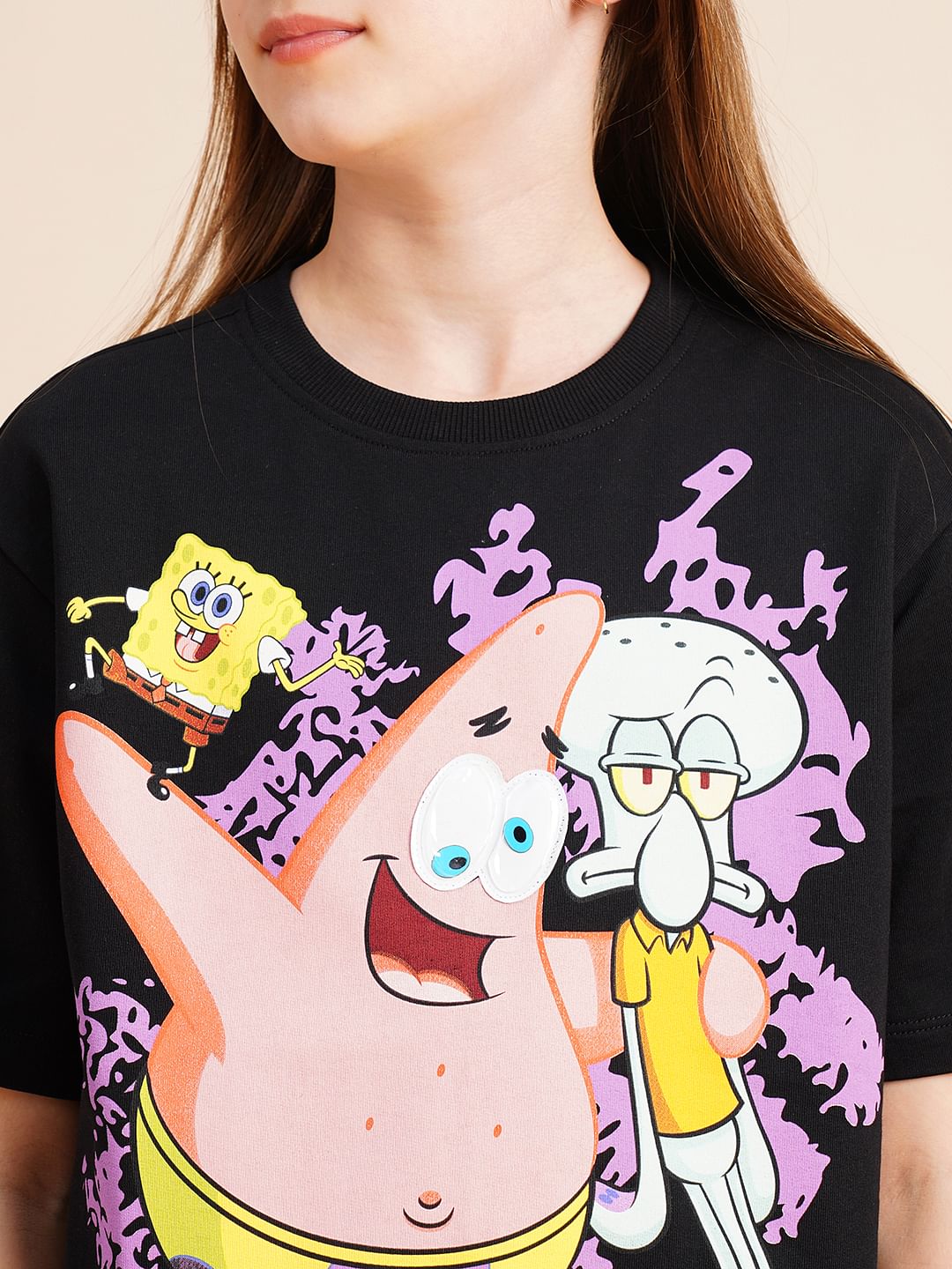Girls Black Spongebob Print T-Shirt