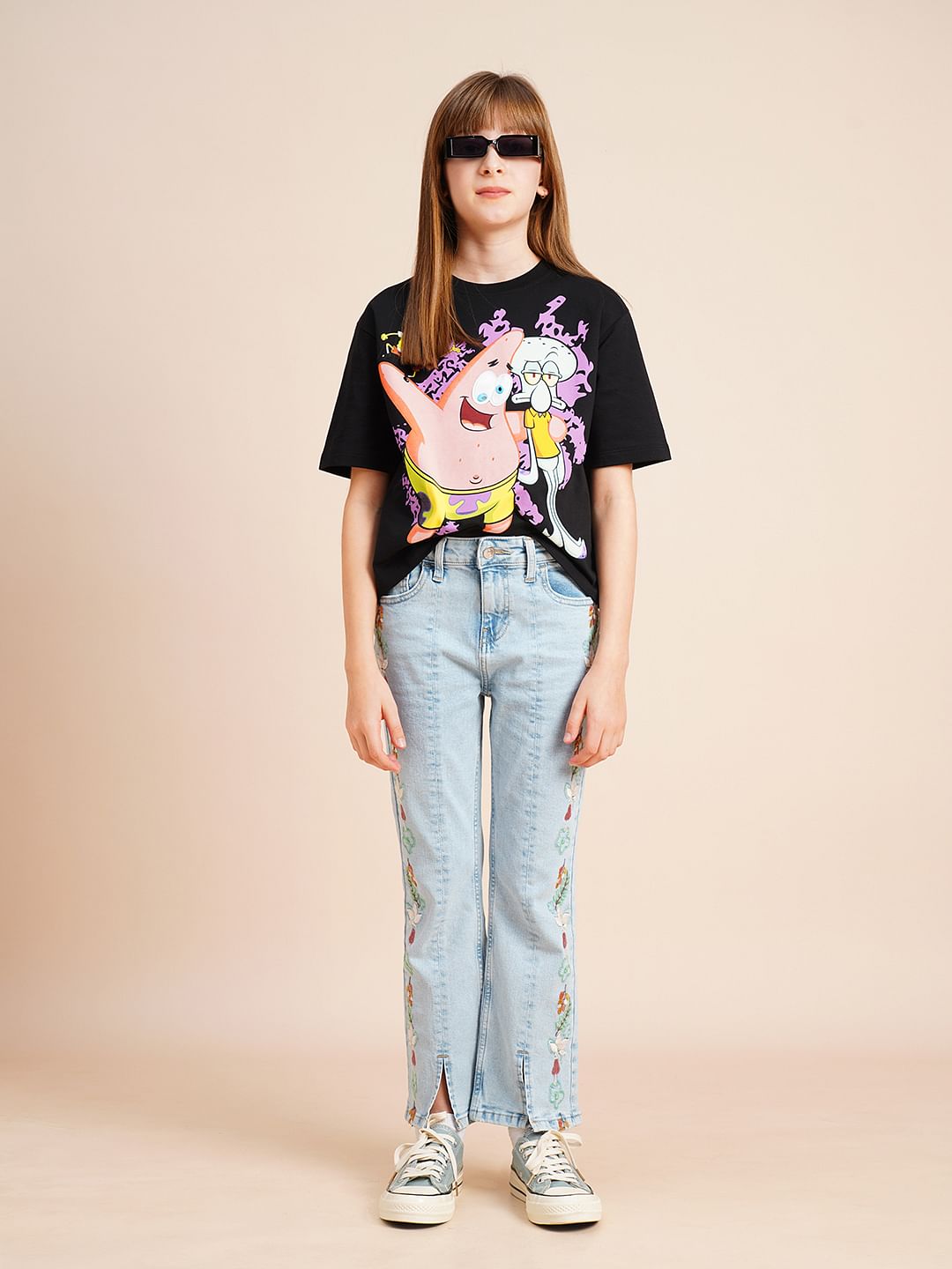 Girls Black Spongebob Print T-Shirt