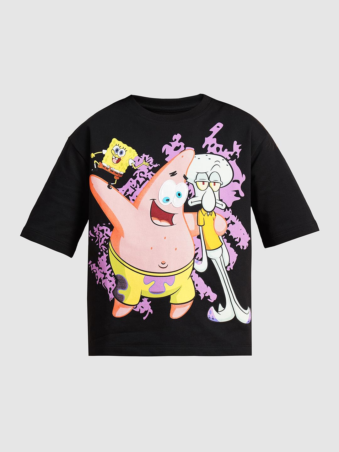 Girls Black Spongebob Print T-Shirt