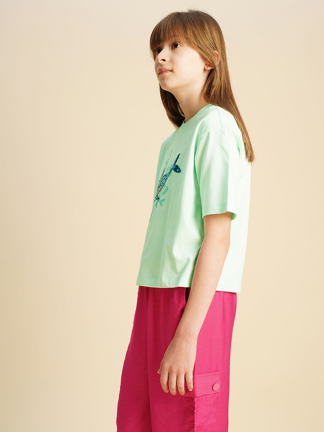 Girls Blue Sequin Whale Print T-Shirt