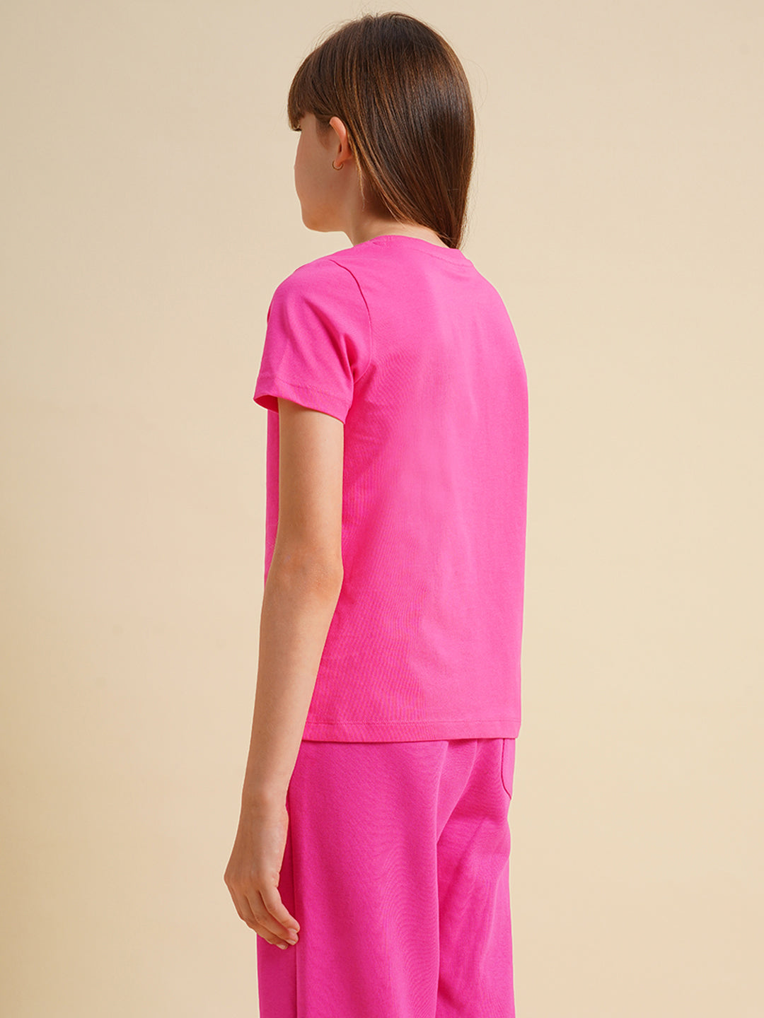Girls Hot Pink Cotton Boxy Fit T-shirt