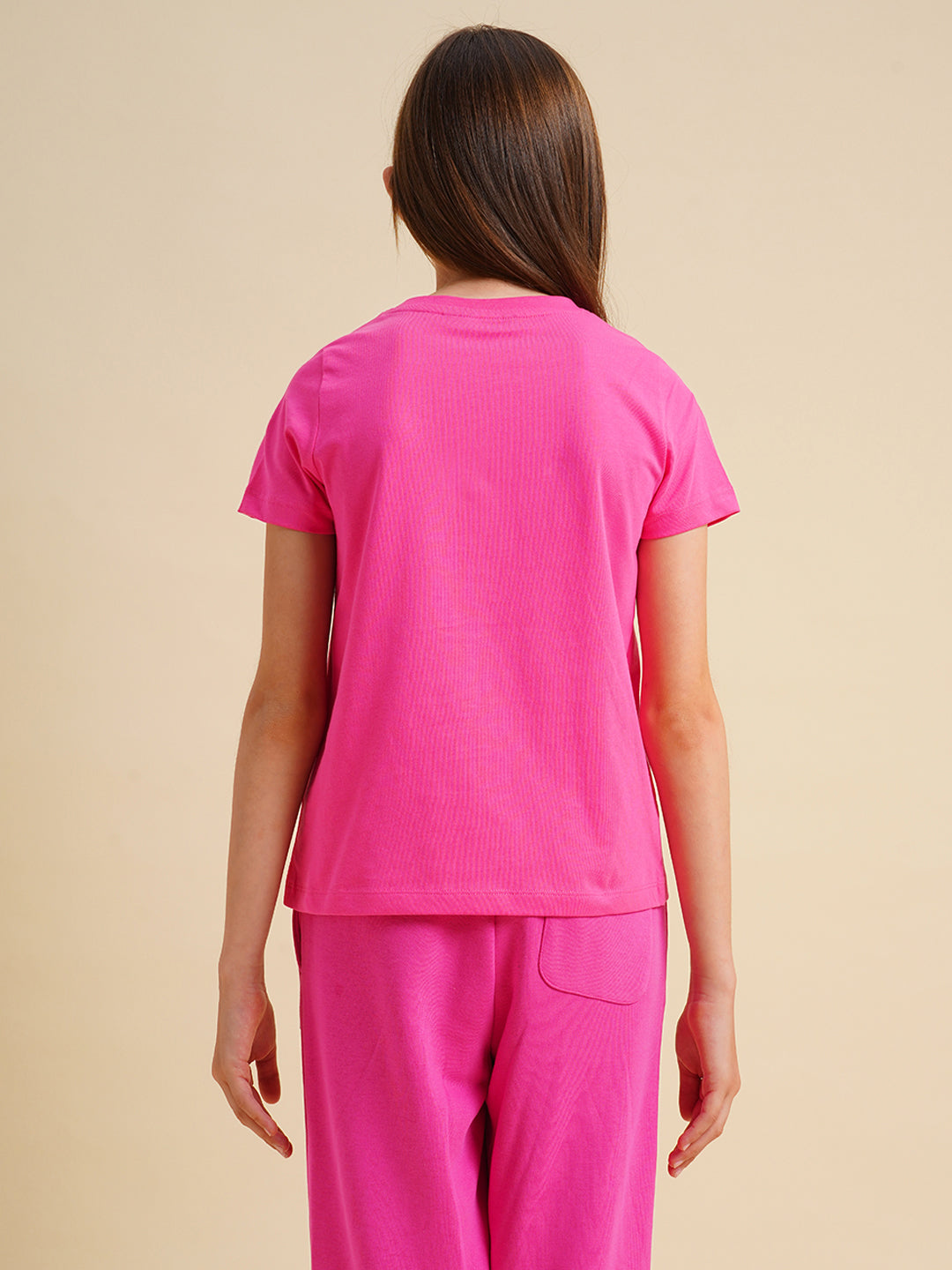 Girls Hot Pink Cotton Boxy Fit T-shirt
