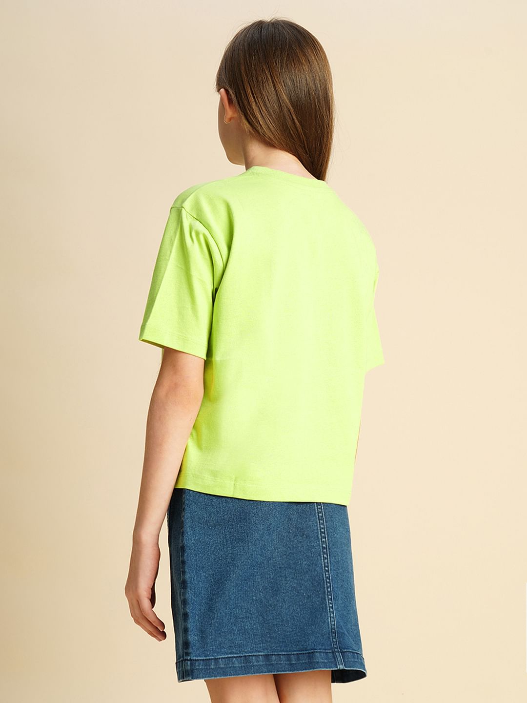 Girls Green Cut-Out Window Graphic T-Shirt