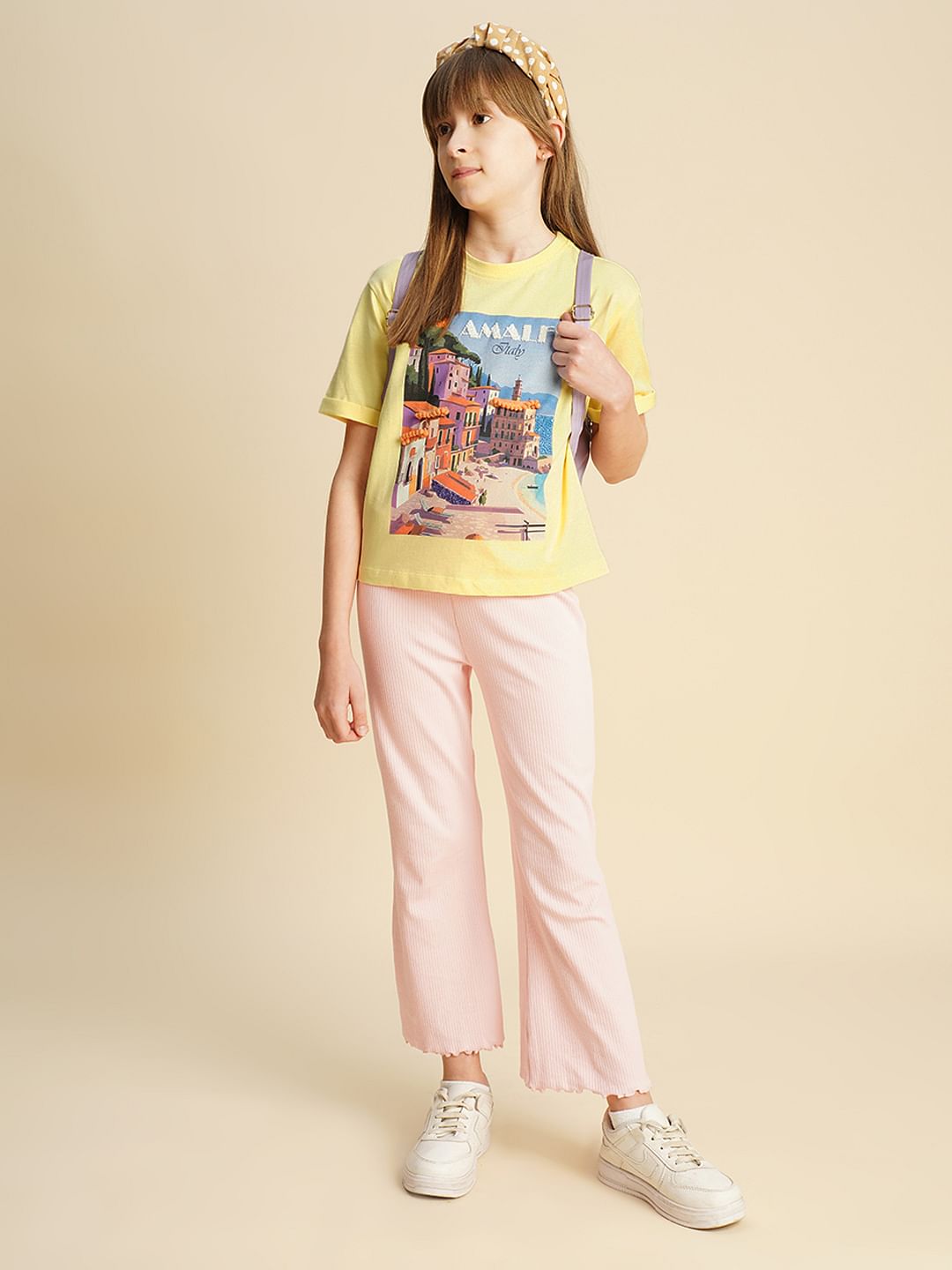 Girls Yellow Landscape Print T-Shirt