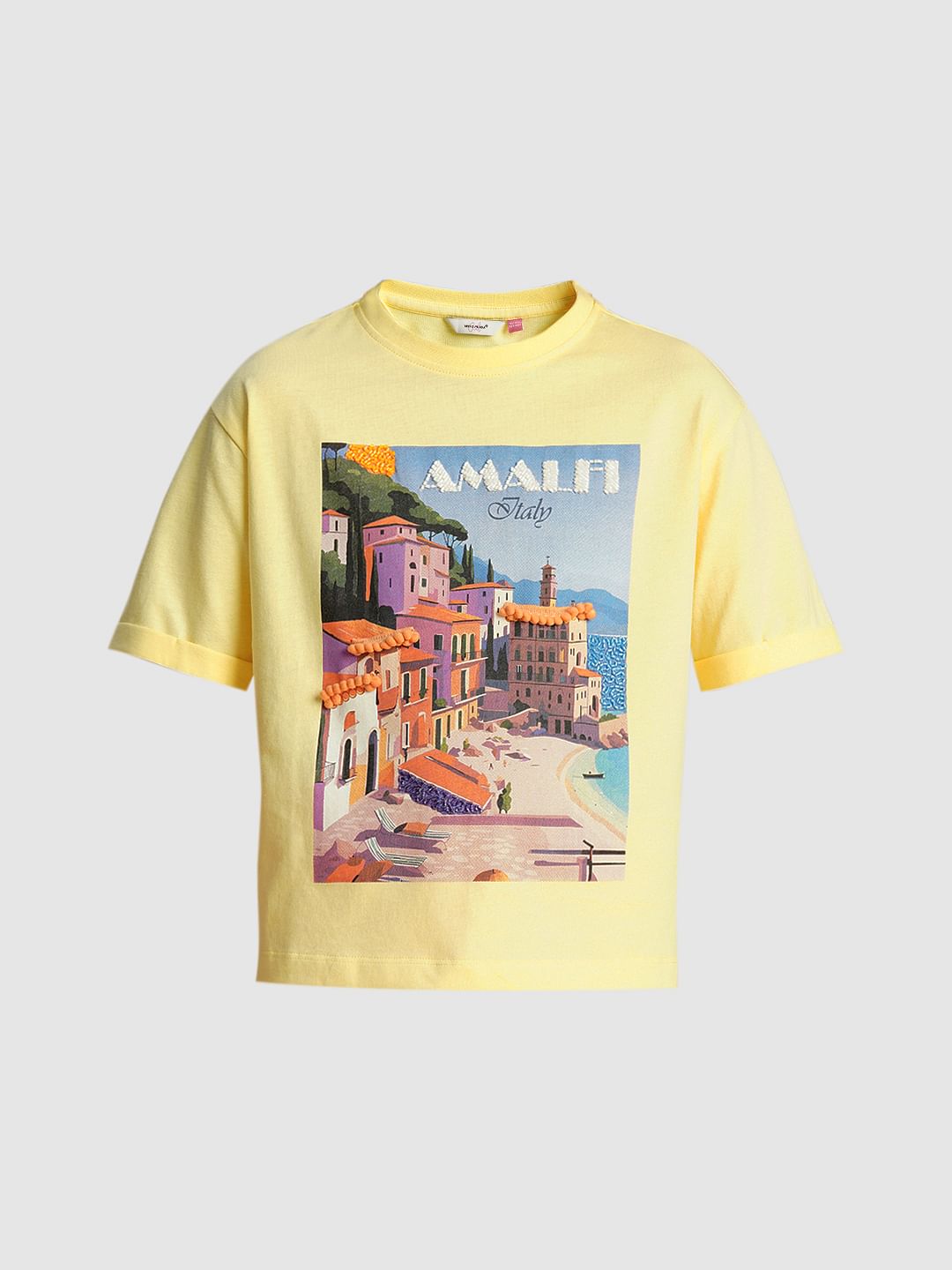 Girls Yellow Landscape Print T-Shirt