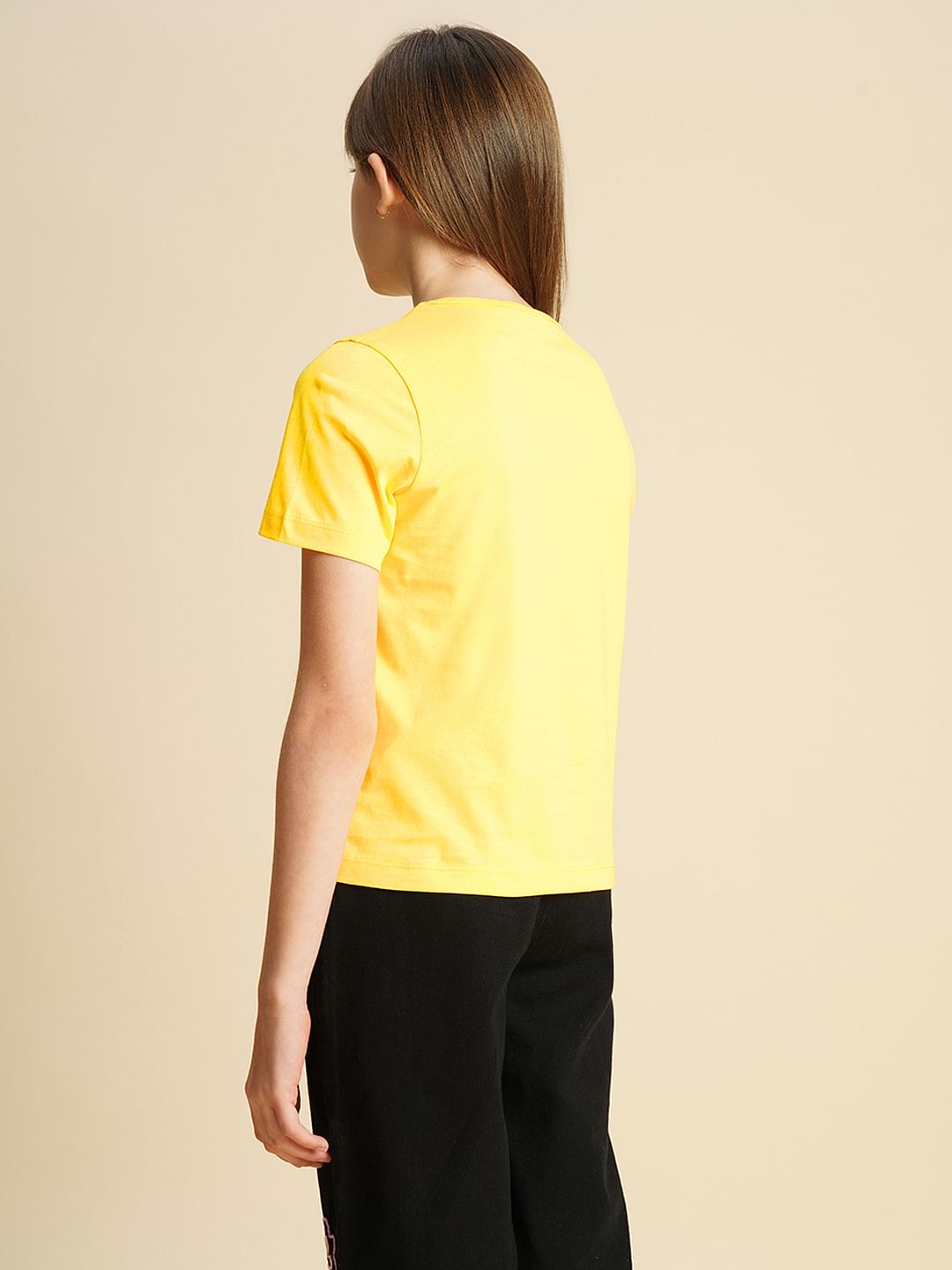 Girls Yellow Graphic Print T-Shirt