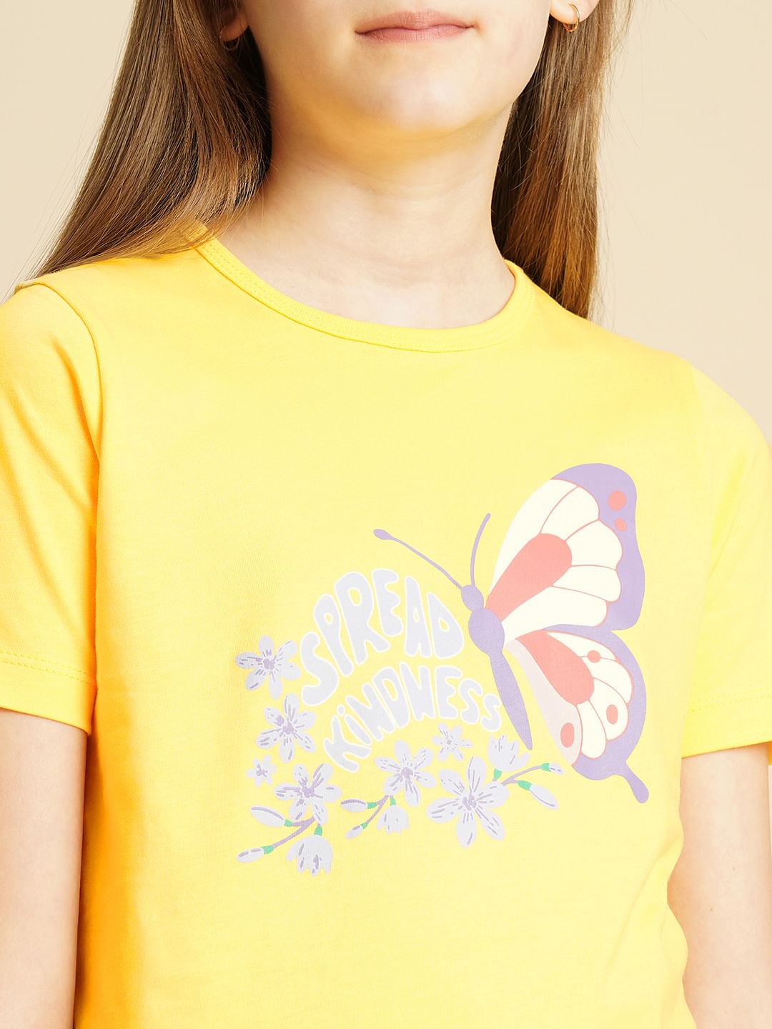 Girls Yellow Graphic Print T-Shirt
