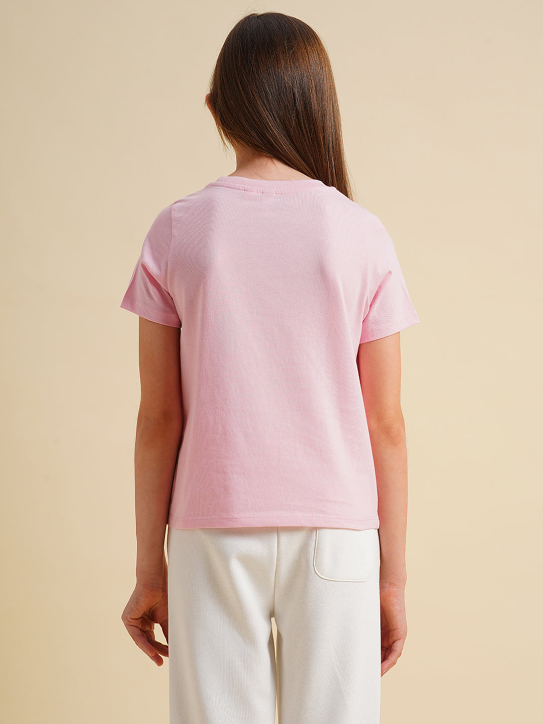 Girls Pink Printed Cotton T-shirt