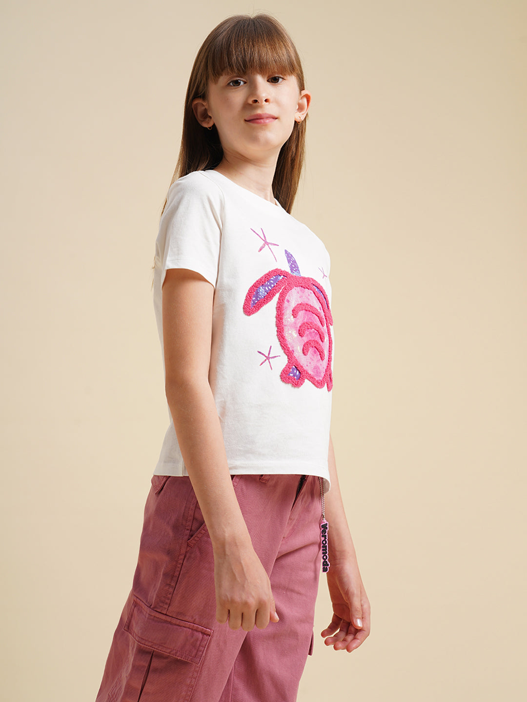 Girls White Turtle Print T-shirt