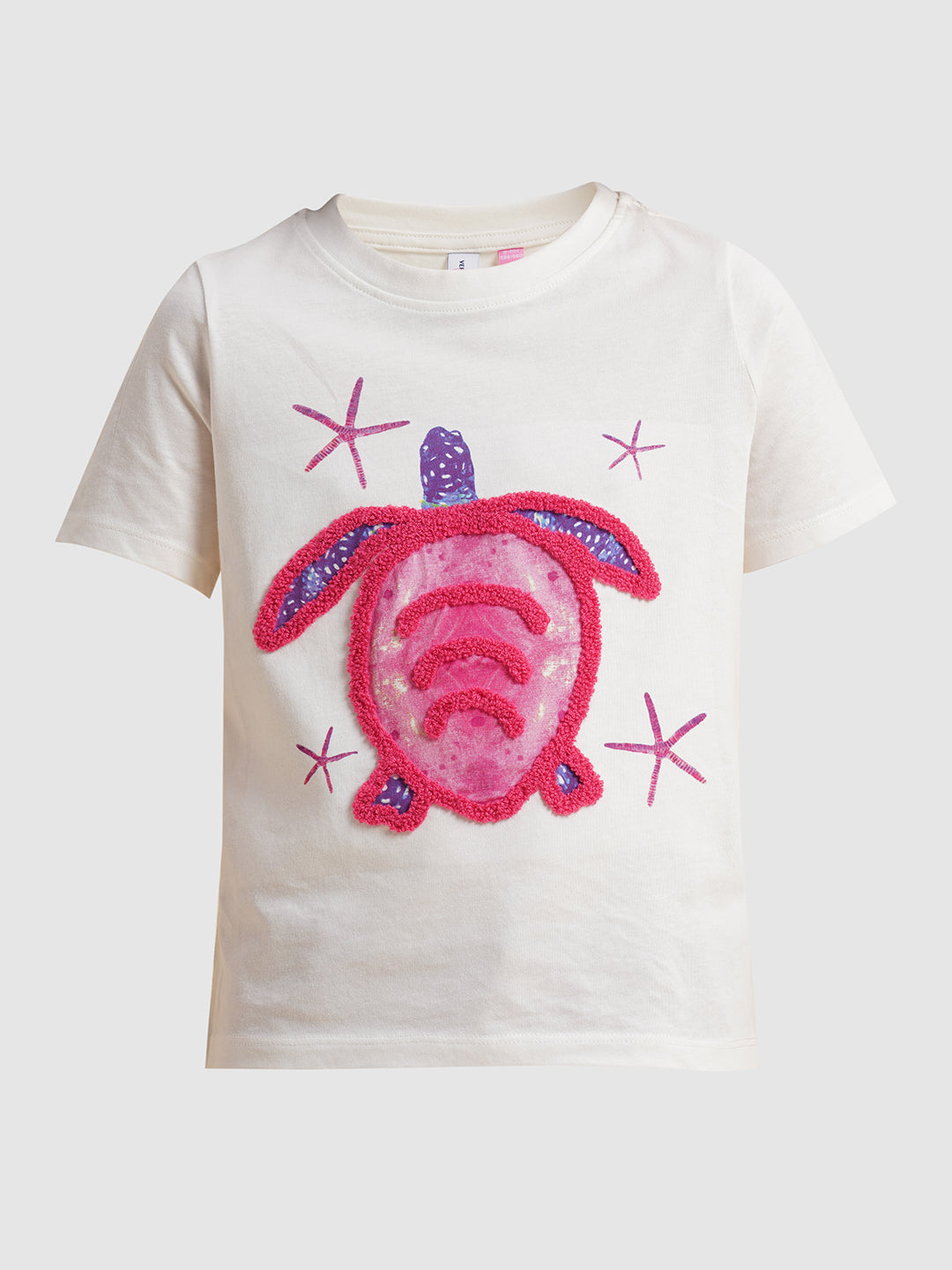 Girls White Turtle Print T-shirt