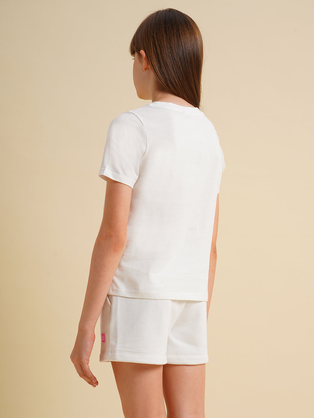 Girls White Printed Cotton T-shirt