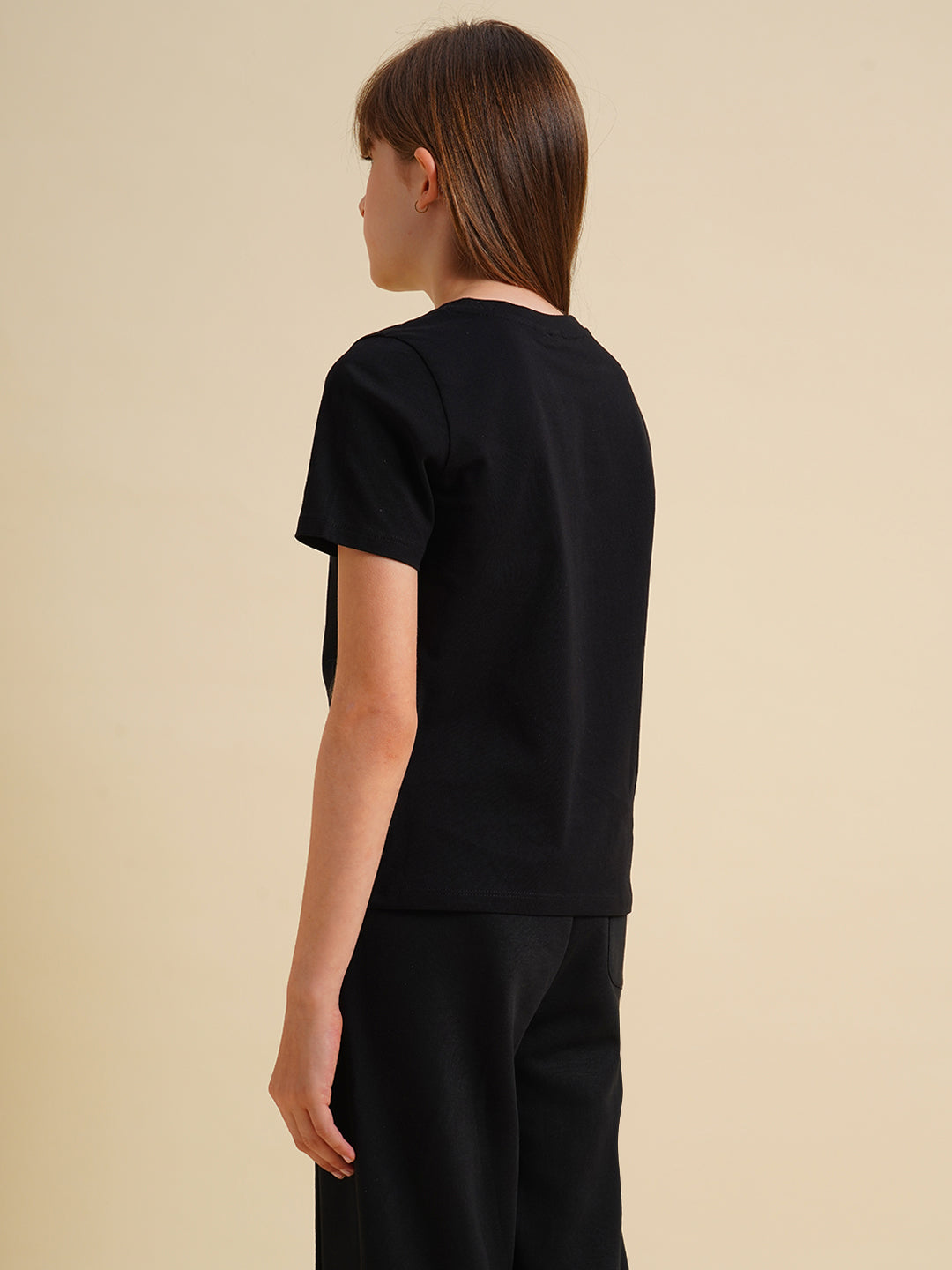 Girls Black Animal Print T-shirt