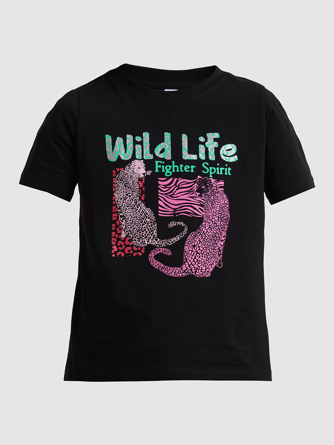 Girls Black Animal Print T-shirt