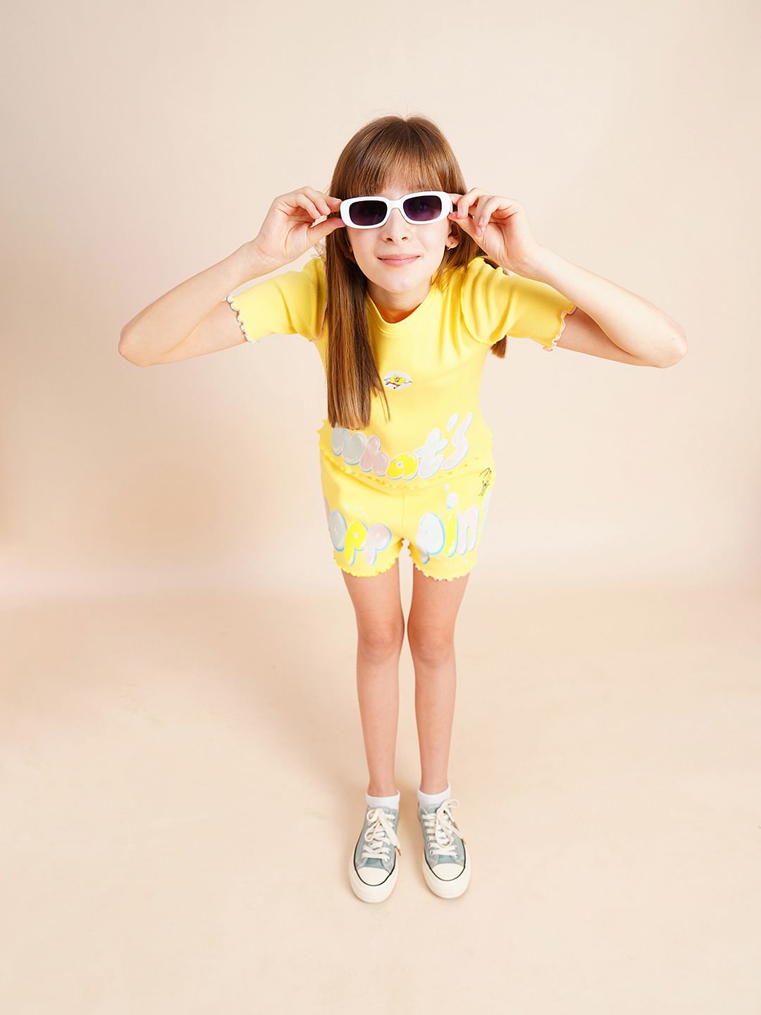 Girls Yellow Ribbed Co-Ord Set T-Shirt