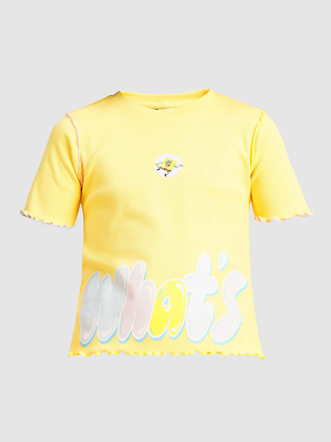 Girls Yellow Ribbed Co-Ord Set T-Shirt