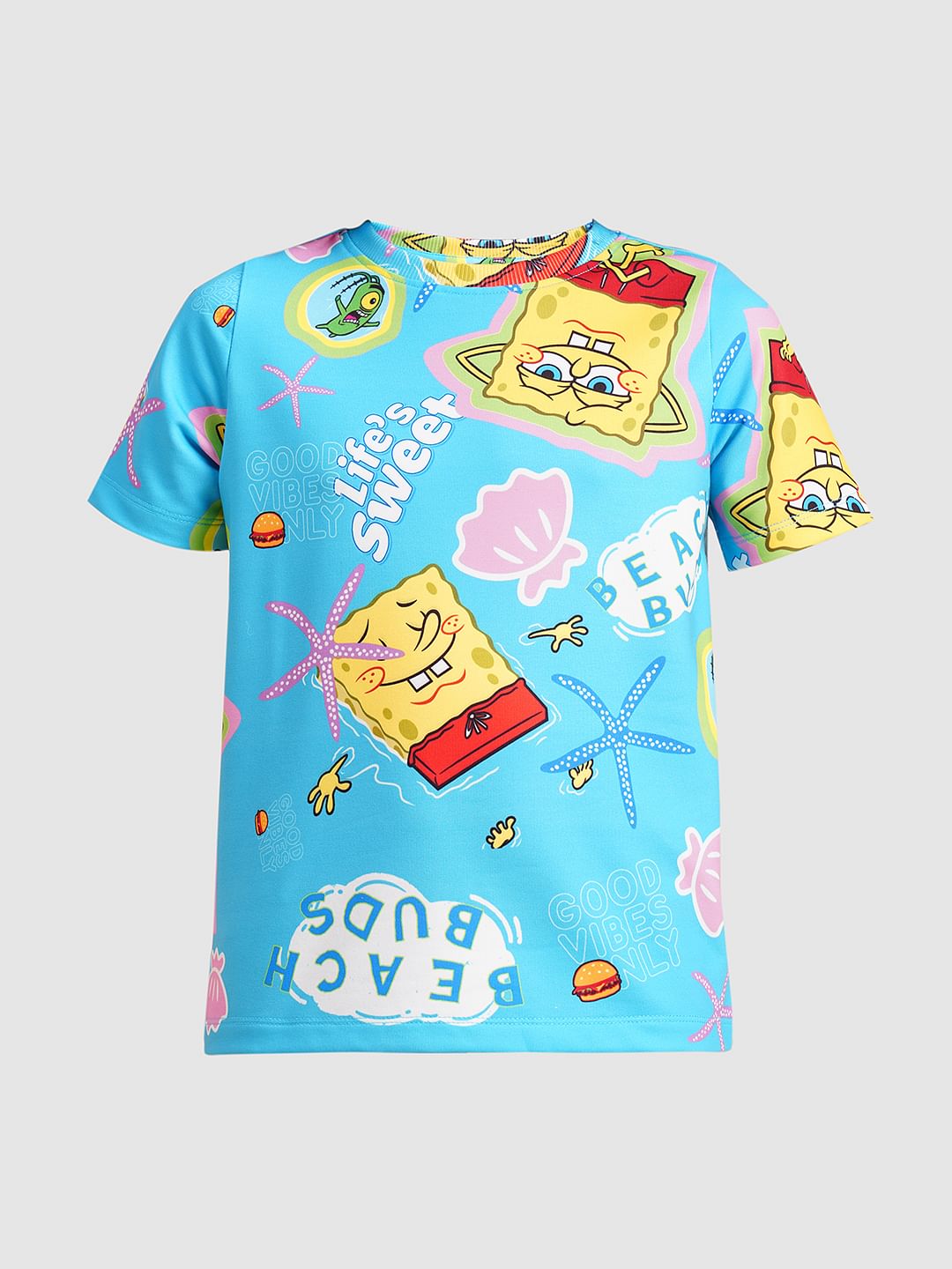 Girls Blue Spongebob Print T-Shirt
