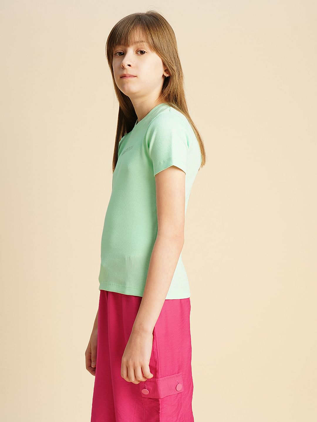 Girls Mint Green Rhinestone Text T-Shirt