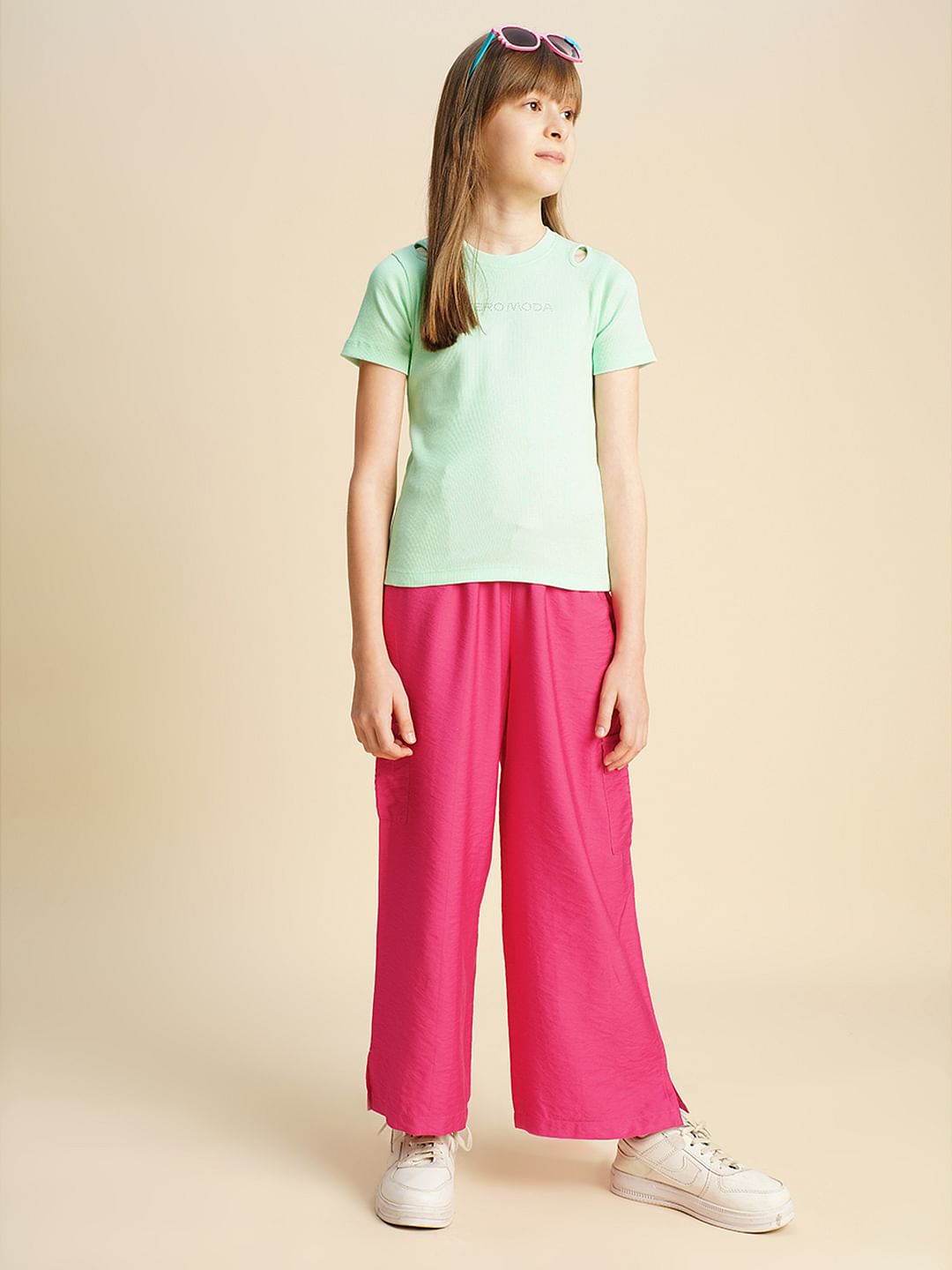 Girls Mint Green Rhinestone Text T-Shirt