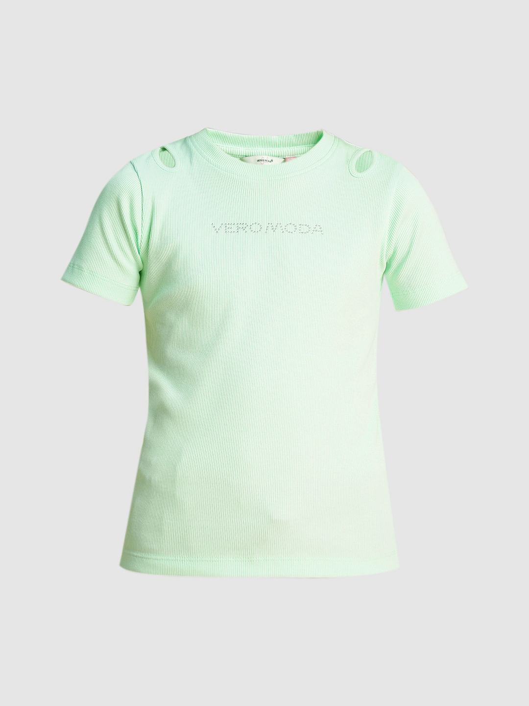 Girls Mint Green Rhinestone Text T-Shirt