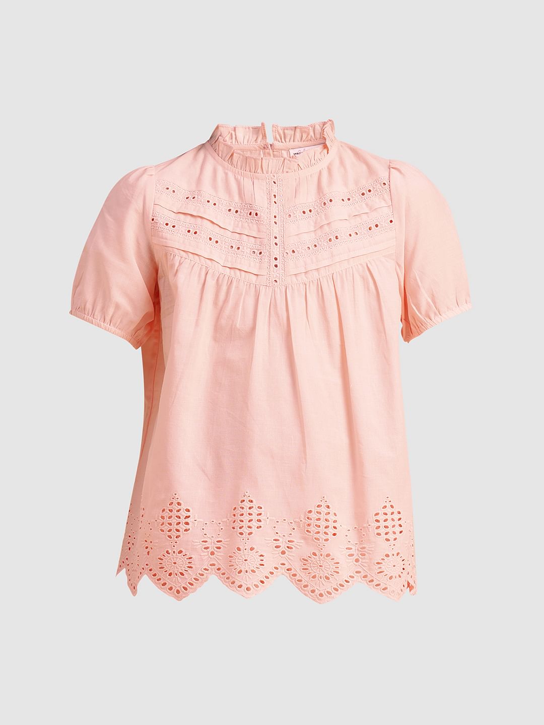 Girls Pink Schiffli Co-Ord Set Top