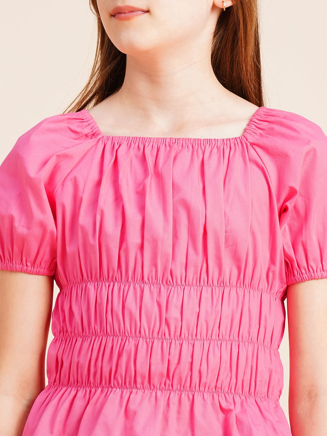Girls Pink Smocked Peplum Top