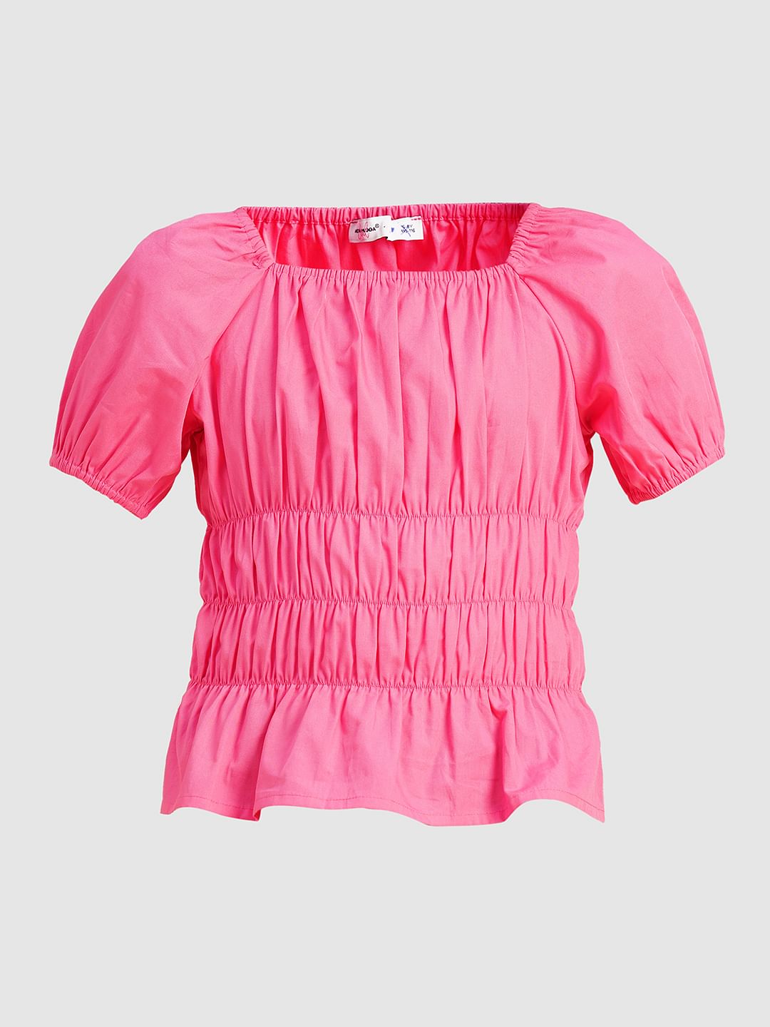Girls Pink Smocked Peplum Top