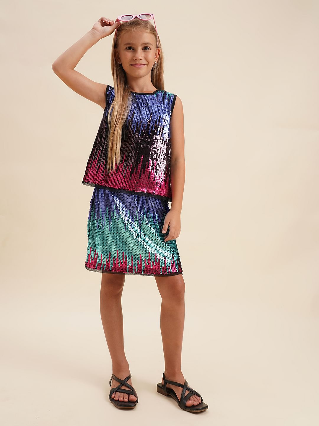 Girls Multi-Colour Sequined Embellished Top