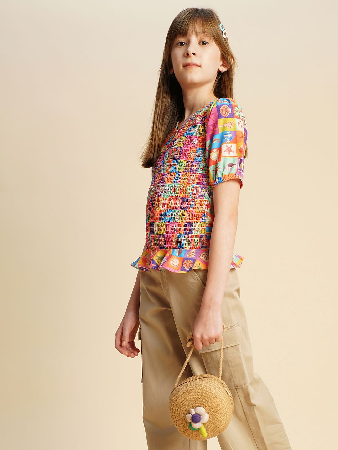 Girls Multi-Colour Printed Smock Top