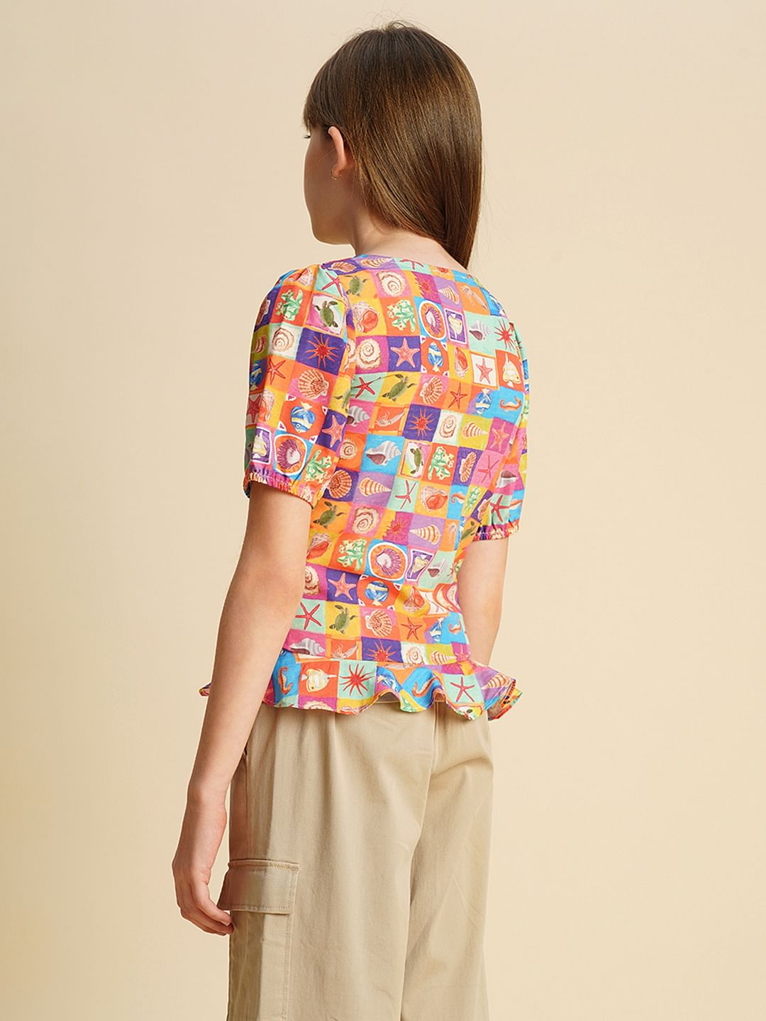 Girls Multi-Colour Printed Smock Top