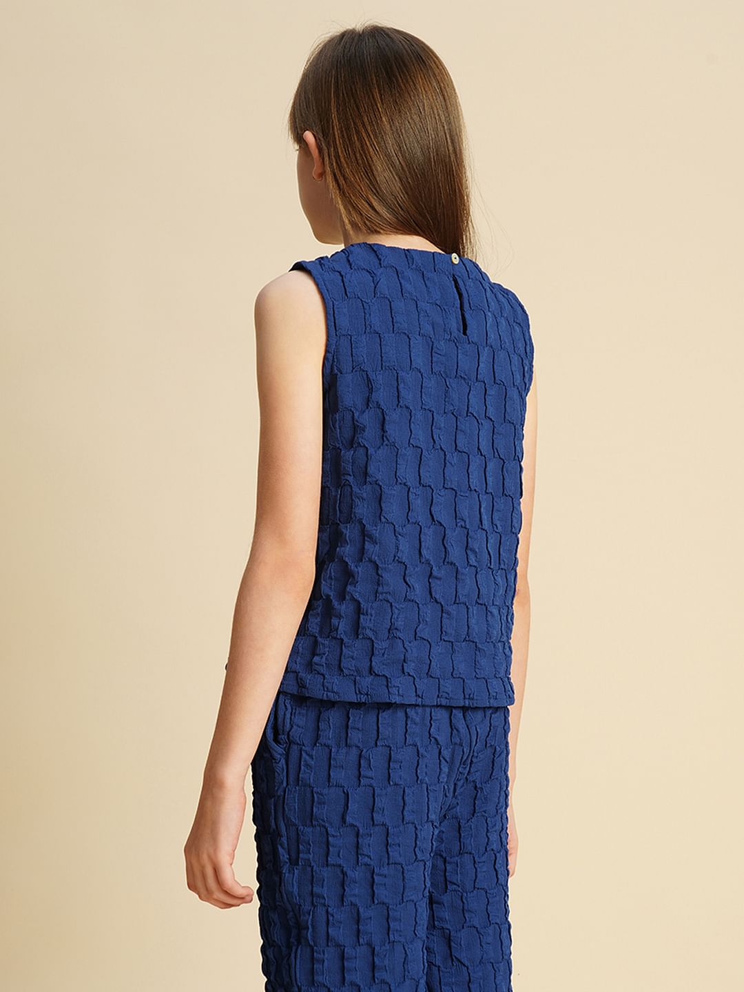 Girls Blue Sleeveless Co-Ord Set Top