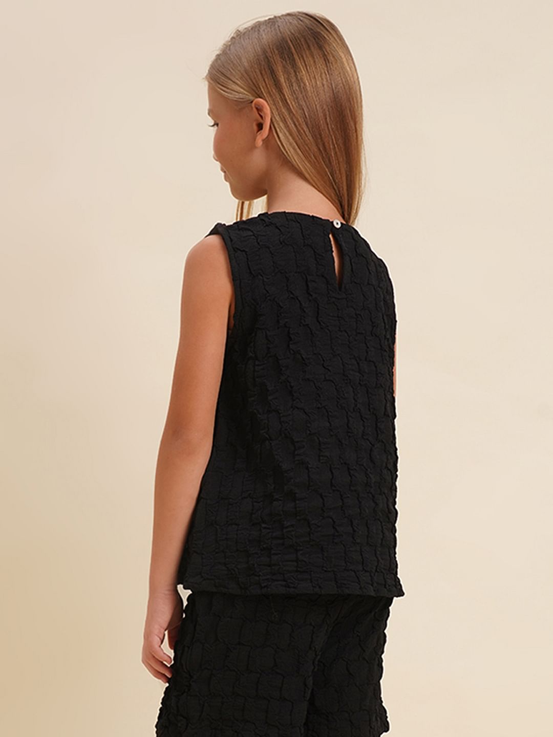 Girls Black Textured Co-Ord Set Top