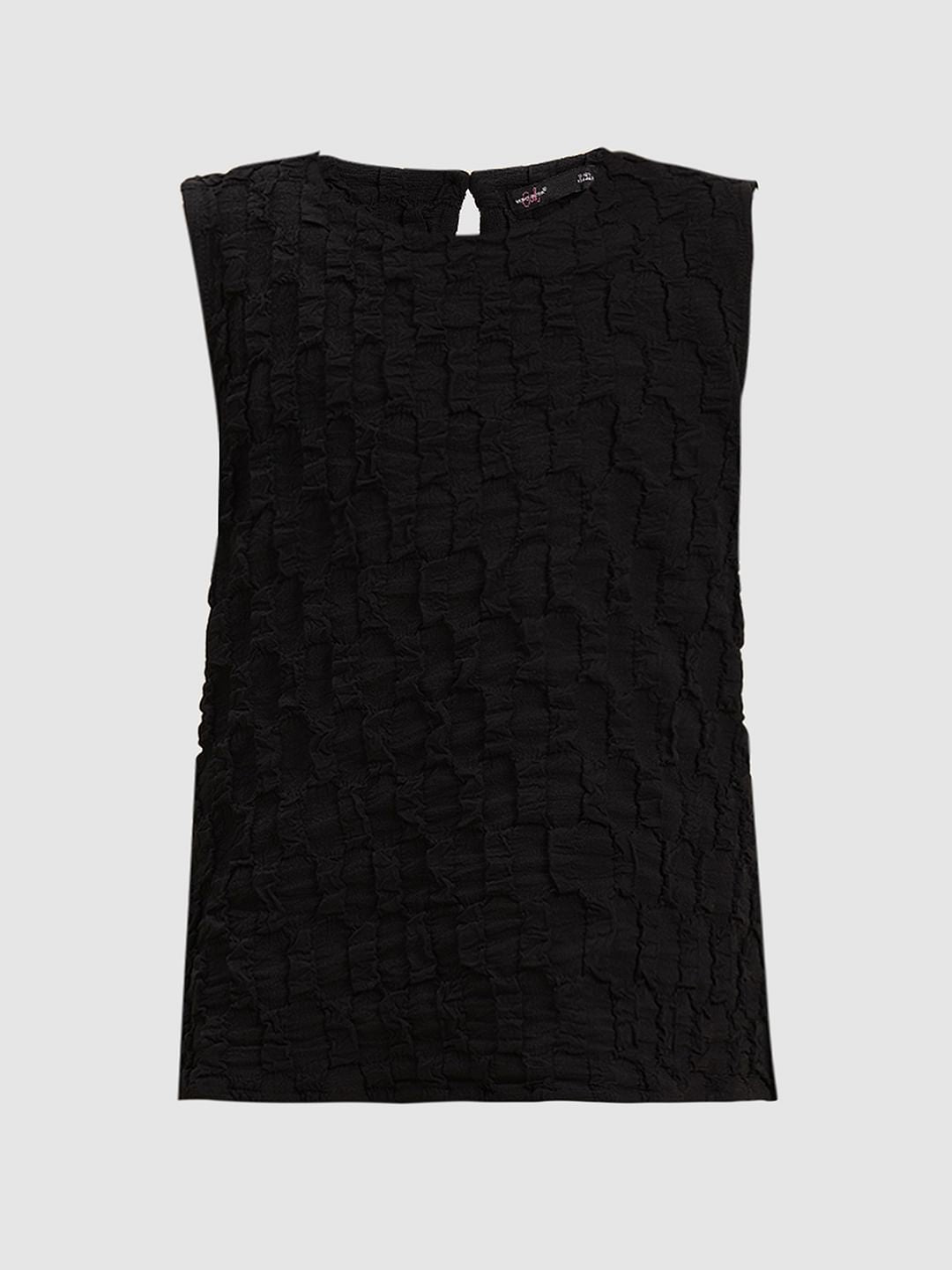 Girls Black Textured Co-Ord Set Top