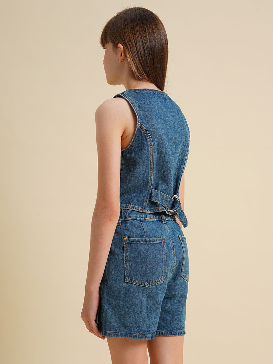 Girls Blue Cotton Denim Waistcoat