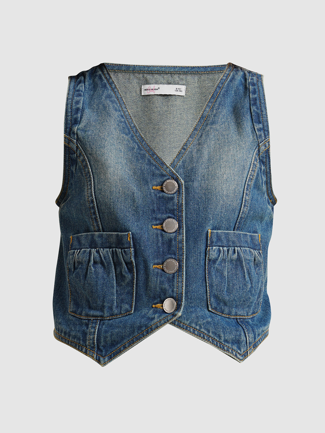 Girls Blue Cotton Denim Waistcoat