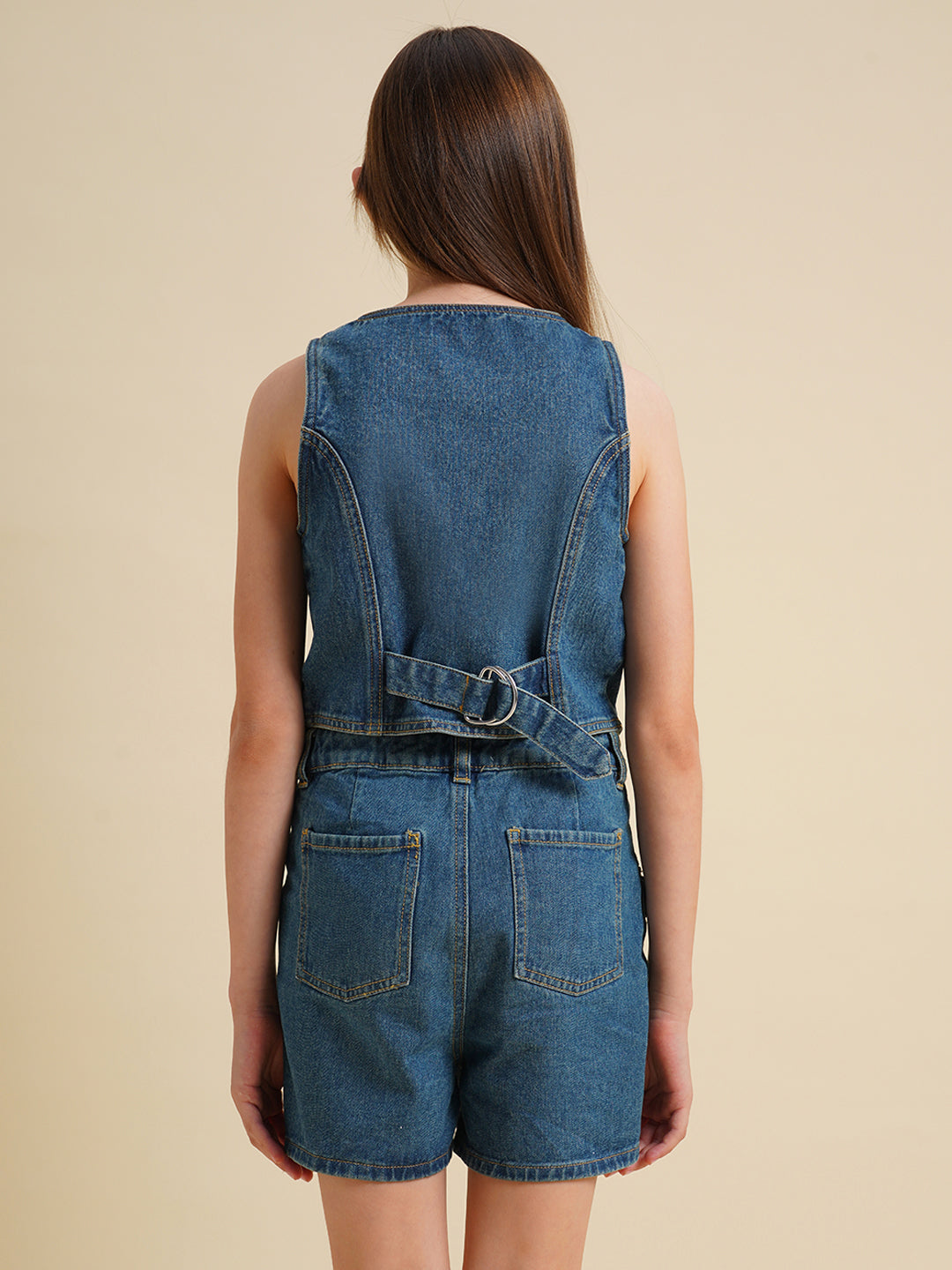 Girls Blue Cotton Denim Waistcoat