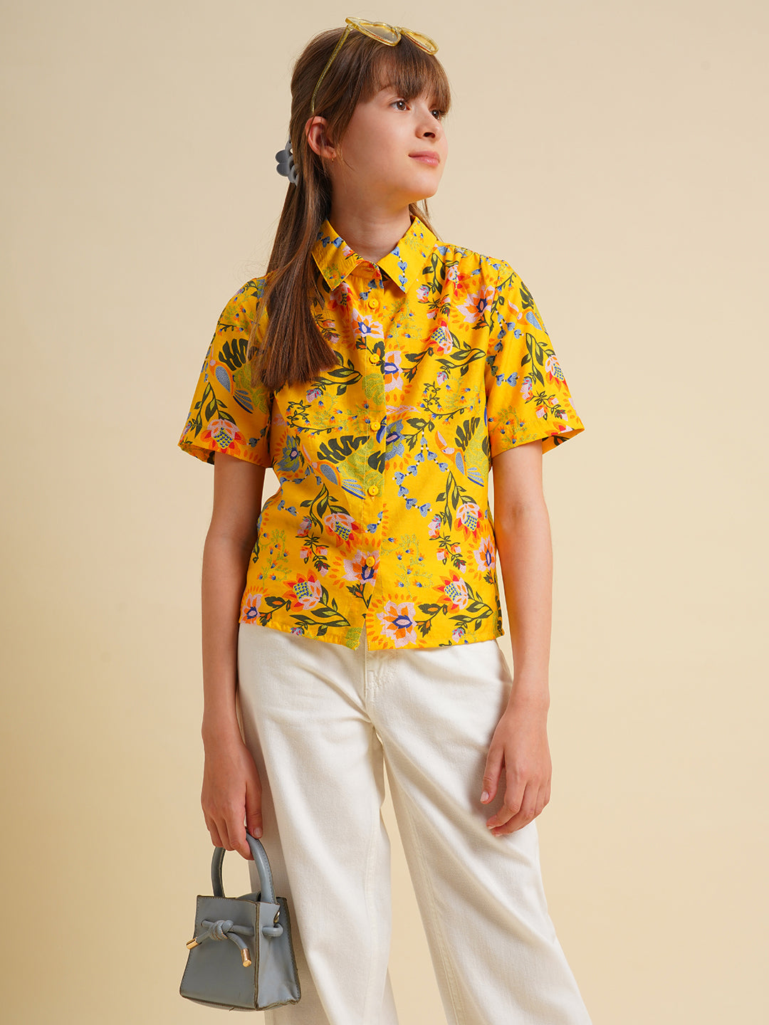 Girls Yellow Printed Shirt