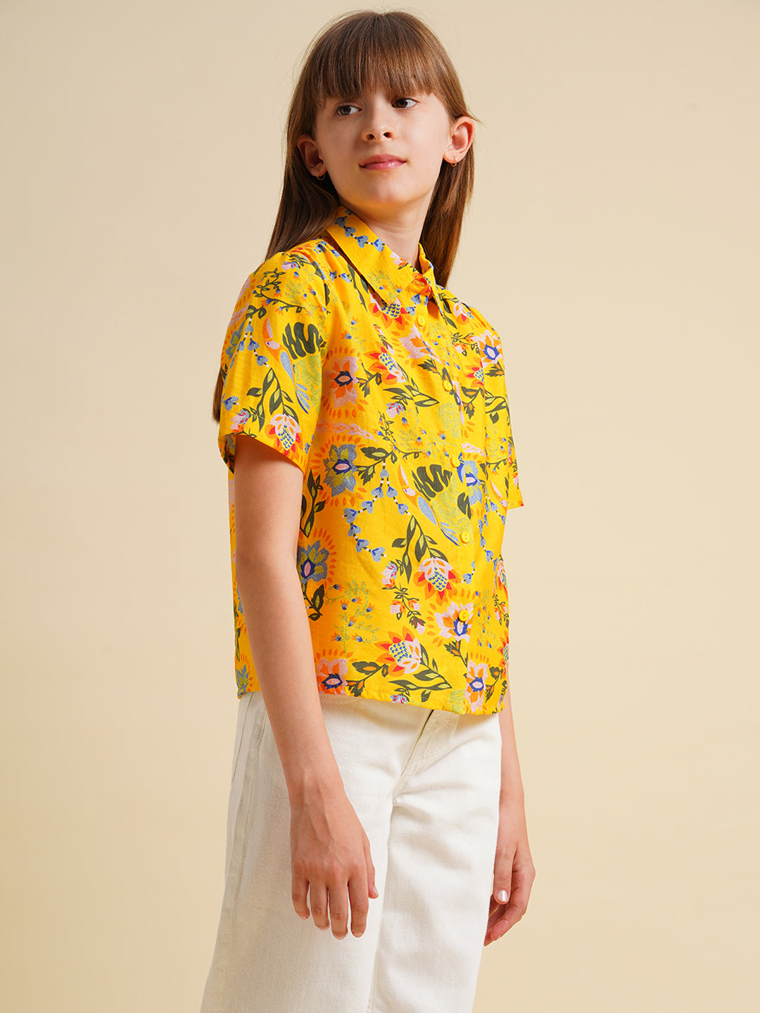 Girls Yellow Printed Shirt